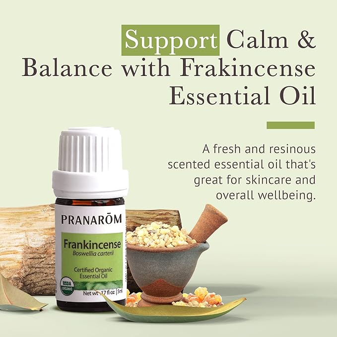 Pranarom USDA Certified Organic Frankincense Essential Oil (5ml), 100% Pure Undiluted Therapeutic Grade from Somalia for Aromatherapy, Diffuser, Skincare, Relaxation, Meditation