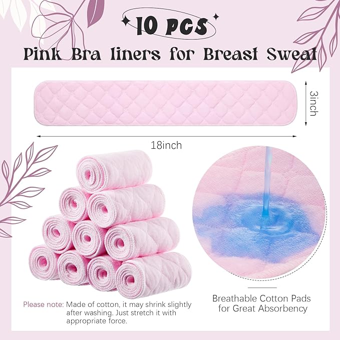 Toulite 10 Pcs Cotton Bra Liners 3 Layer Rectangle Under Bra Pads Sweat Liners for Women Sweating Supplies