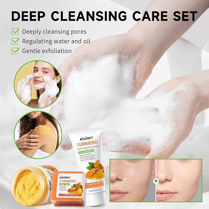 Turmeric Skin Care Set for Women - 11 PCS Turmeric Skincare Set with Cleanser, Soap, Scrub, Face Serum, Lotion, Cream, Facial Masks - Skin Care Sets & Kits Reduce Acne, Hydrating Skin for All Skins