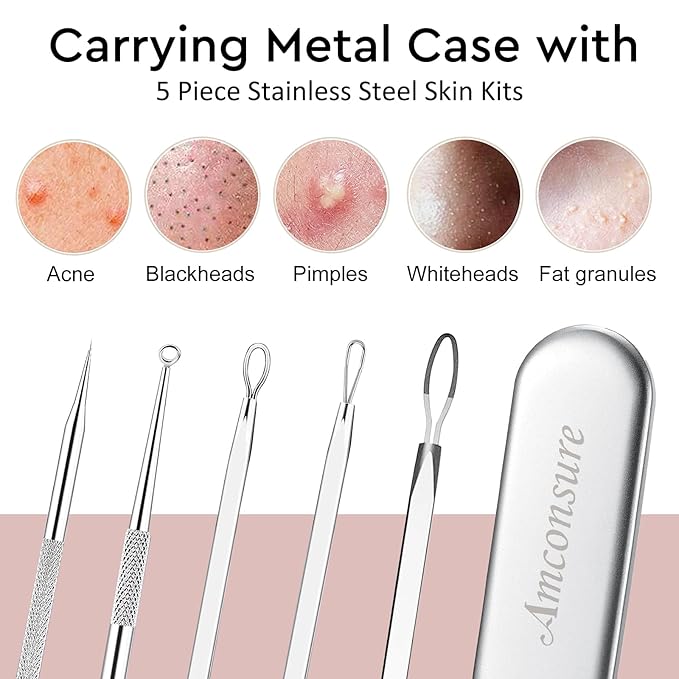 Amconsure Facial Steamer - Nano Ionic Face Steamer Warm Mist Steamer for Home Sauna SPA, Humidifier for Face Steamer for Deep Cleaning Unclogs Pores Sinuses - Bonus 5 Piece Stainless Steel Skin Kit