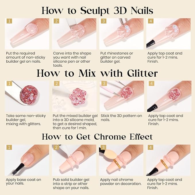 MIZHSE Solid Builder Gel for Nails, Clear Non-Sticky Sculpting Gel, 3D Nail Art Carving Building Modeling Hard Nail Extension Soak Off UV/LED Nail Art Salon Home DIY 15g