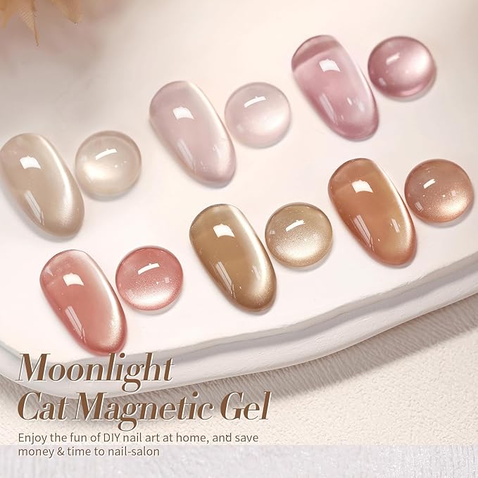 Born Pretty Cat Magnetic Eye Gel Nail Polish Cat Magnetic Shimmer Glitter Holographic Nail Polish Autumn Winter Moonlight Nude Brown Pink Purple 7ML 6PCS