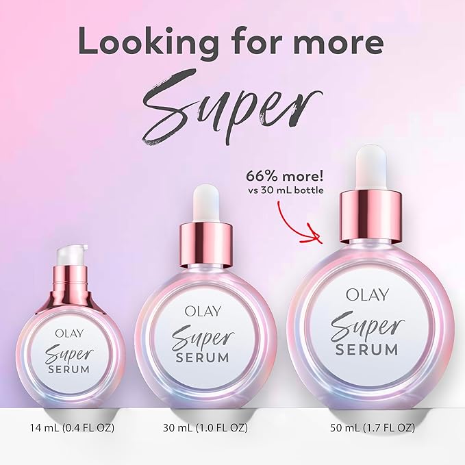 Olay Super Serum - Niacinamide, Vitamin C & E, Collagen Peptide, AHA - 5-in-1 Skin Care Benefits for Face - Healthy Glow, Brightening, Hydrating, Smoothing, Firming, Evens Tone, Anti-Aging, 1.0 Oz