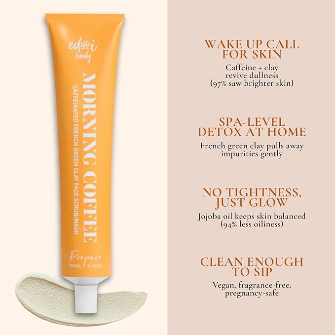 ed&i Morning Coffee 2 in 1 Face Scrub & Mask – With French Green Clay and Coffee Extract, Gentle for Skin, Facial Skin Care, Skincare Clay Mask for Pores, 3.38 oz