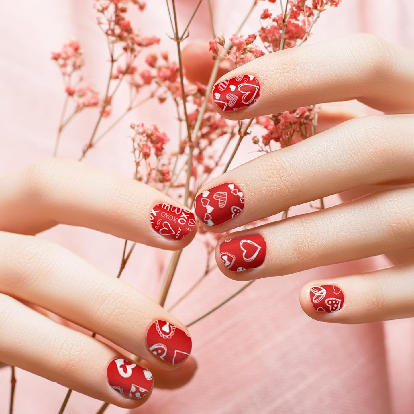 Whaline 10Pcs Valentine's Day Nail Art Stamping Plate Kit Romantic Love Heart Rose Design Nair Art Plate for Wedding Anniversary DIY Print Manicure Salon