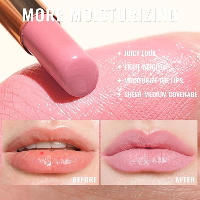 Oulac Pale Pink Lipstick Shine for Women, 2 in 1 Glossy Light Pink Tinted Lip Balm, Hydrating Lipstick for Dry Lips, Moisture Shine Sheer Juicy Finish Vegan 2.2g/0.07oz (20)