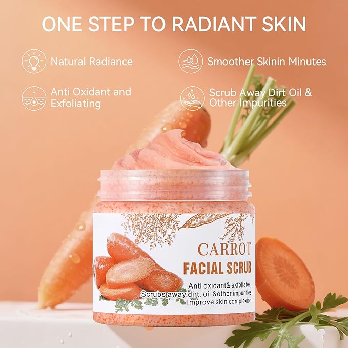 Carrots Cleansing Facial Scrub, Facial Exfoliating Scrub, Facial Scrubs for Women, Deep Cleansing Face Wash Cleanser for Women Men