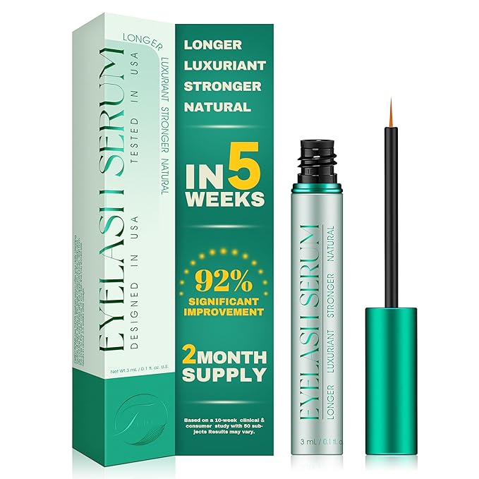 Eyelash Growth Serum: Promotes natural lash growth for longer, thicker, and stronger lashes while nourishing lash health. Vegan, cruelty-free & gentle on sensitive eyes. 3mL (2-month supply)