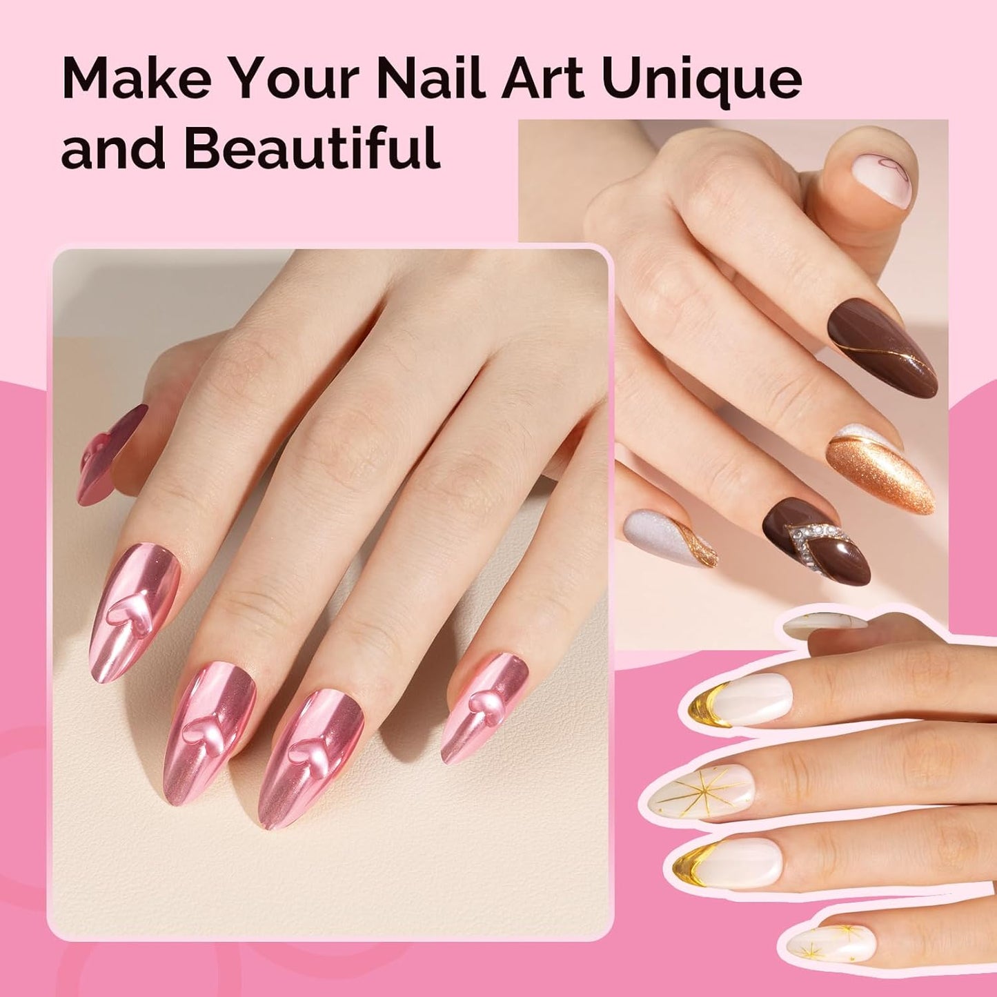 MelodySusie 4Pcs Chrome Nail Powder for Gel Nails,Metallic Mirror Effect Pigment Stylish and Technological Fine Glitter for Home DIY Salon Use