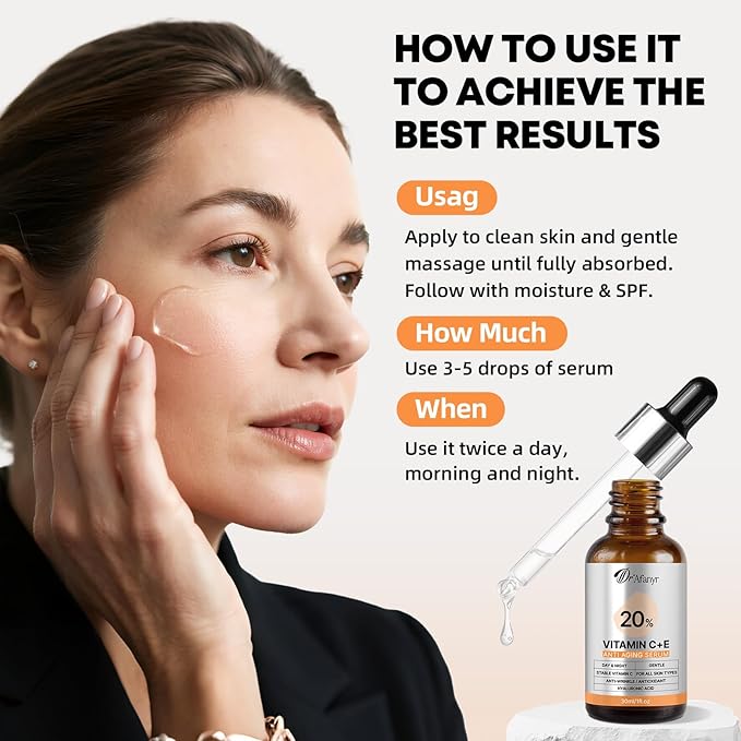 Vitamin C Serum for Face with Hyaluronic Acid & Vitamin E - Brightening Anti-Aging Serum & Dark Spot Corrector for Sensitive Skin, Hydrates Firms Lifts and Smooths Wrinkles & Age Spots