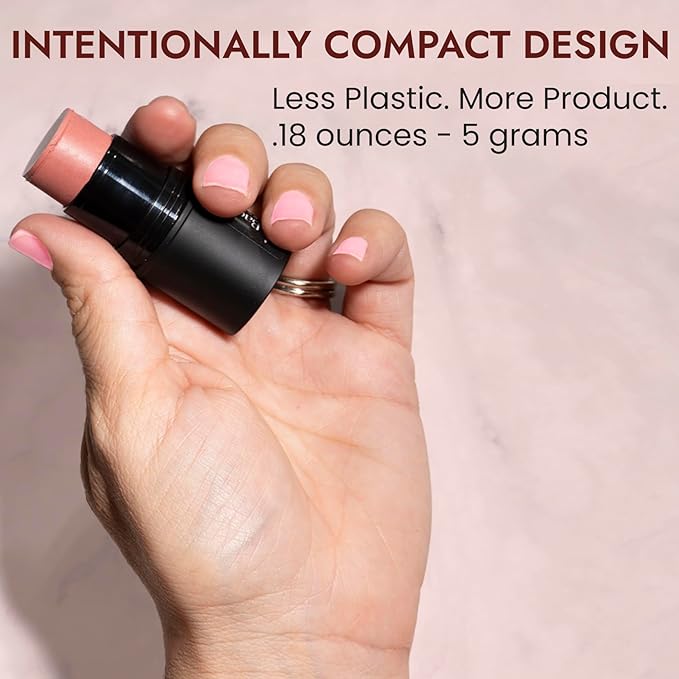 Organic Blush Tube, Amaretto - 100% Natural Vegan Cream Blush Sticks, Multi-Use Bronzer, & Highlighter for Lips, Cheeks & Eyes, Buildable Shimmer, Gluten-Free, Paraben-Free, Made in USA