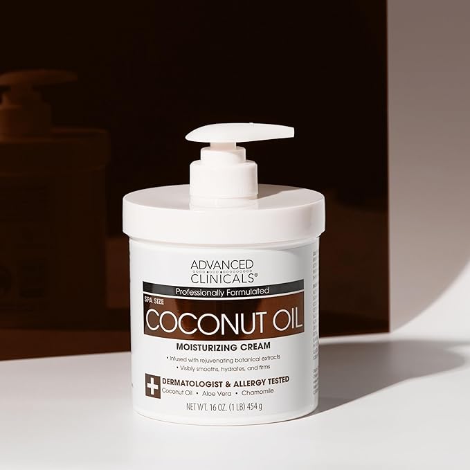Advanced Clinicals Coconut Oil Body Cream For Women & Men | Hydrating Coconut Lotion For Extremely Dry Skin | Visible Anti Aging Body Butter Skin Care Balm Moisturizer For Hand, Heel, Feet, 16 Ounce