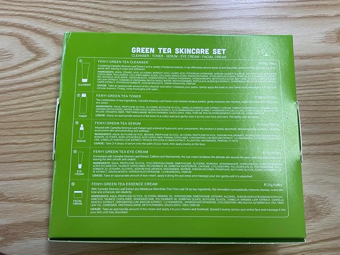 Green Tea Skincare Set, 5 Pcs Skincare Gift Set with Cleanser, Face Serum, Face Cream, Eye Cream, Toner , Skincare Kits For Teen Girls, Hydrating Facial Kit For Women