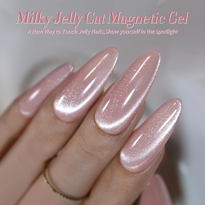 Born Pretty Cat Magnetic Eye Gel Nail Polish, Pastel Milky Jelly Cat Magnetic Gel Pastel Blue Green Purple Pink Nude Silver Nail Art Gel Manicure Salon DIY Gifts 7ML 6PCS