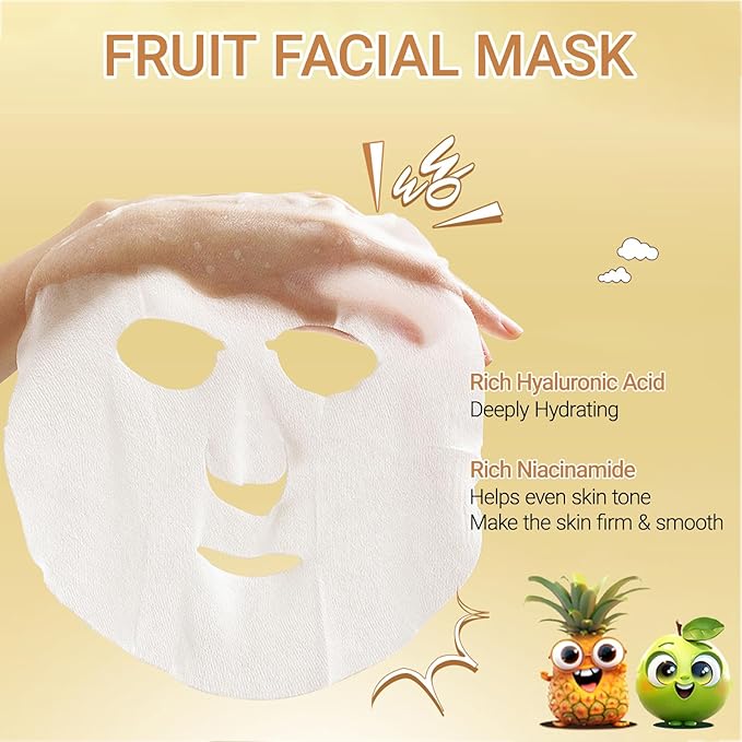 Erinde 28 Pack Fruit Face Masks Skincare for Kids, Sheet Hydrating Facial Mask for All Skin Types, Bulk Face Mask for Women Skin Care, Spa Birthday Party Gifts for Teens Girls