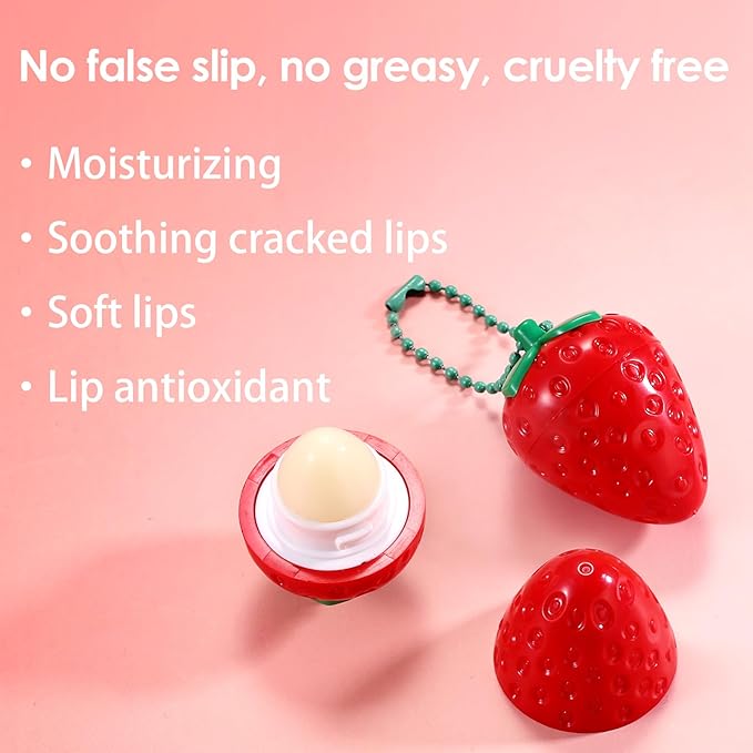 KISSIO Lip Balm,Strawberry Lip Balm,Lip Care with B5 Panthenol,Jojoba Seed Oil and Ceramide,Moisturize and Soothe Chapped Lips,Reduces Lines and Enhances Lip Elasticity,Cruelty Free,0.12 oz(02#)