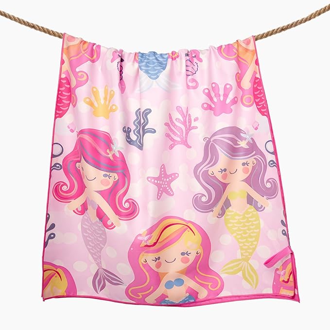 Eunzel 2 Pack Microfiber Kids Beach Towel, Quick Dry Towels for Girls & Boys Sand Free Travel Towel for Beach, Camping, Swim Pool 60"x30"，Mermaid Tail& Mermaid