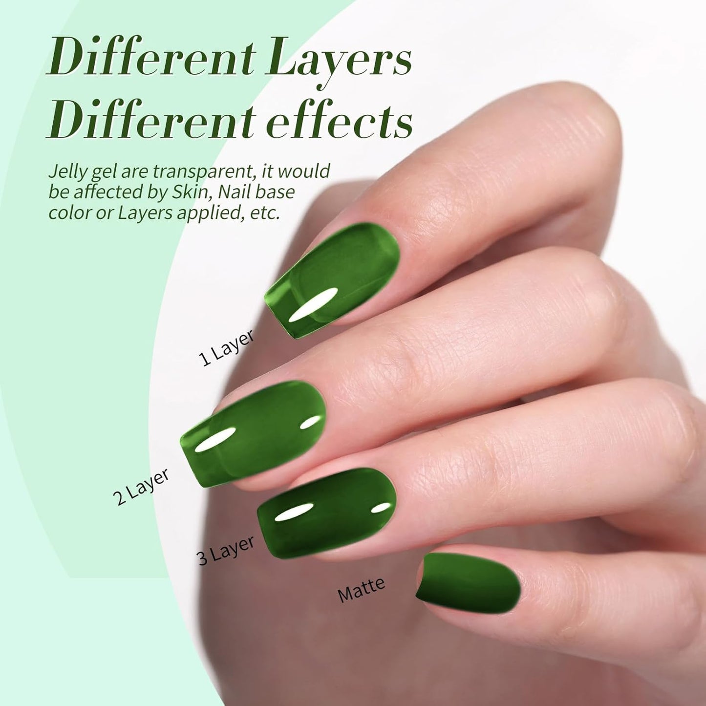 Born Pretty Jelly Green Milky White Gel Nail Polish Christmas Transparent Sheer Colors Gel Nail Kit for Salon Gel Manicure and Nail Art DIY at Home 6 Colors