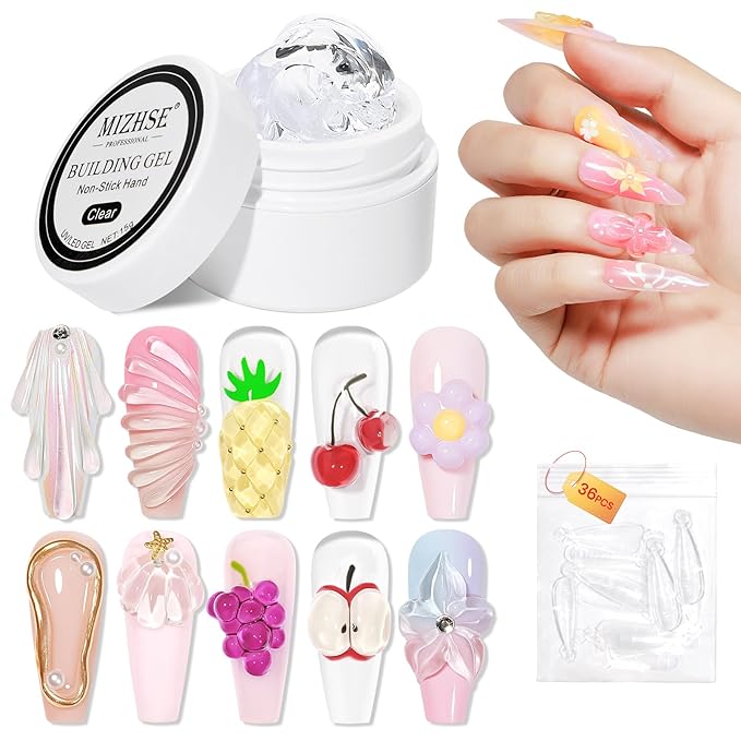MIZHSE Solid Builder Gel for Nails, Clear Non-Sticky Sculpting Gel, 3D Nail Art Carving Building Modeling Hard Nail Extension Soak Off UV/LED Nail Art Salon Home DIY 15g