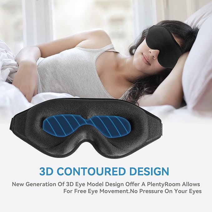 Sleep Mask for Men Women,Upgraded 3D Deep Contoured Eye Covers for Sleeping with Adjustable Strap,Block Out Light, Soft Comfort Eye Shade Cover for Travel Yoga Nap (1pcs, Black)