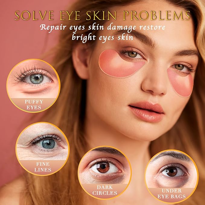 Pink Rose Eye Mask– 60 Pcs - Gold Under Eye Mask Retinol & Collagen - Puffy Eyes and Dark Circles Treatments – Look Younger and Reduce Wrinkles and Fine Lines Undereye, Improve and Firm eye
