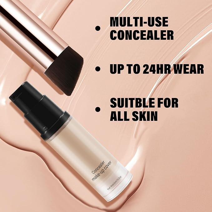 2pcs Liquid Concealer Set with Brush,Full Cover,Concealer Wand with Matte Finish,Corrects，Covers，Long Wear Up to 24hr