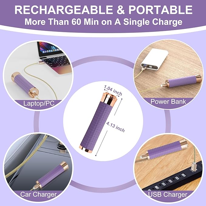 Facial Hair Removal for Women, Painless Rechargeable Hair Removal Device, Comes with 2 Replacement Heads, Portable Electric Shaver/Razor for Face, Chin, Upper Lip, arms and Peach Fuzz (Purple)