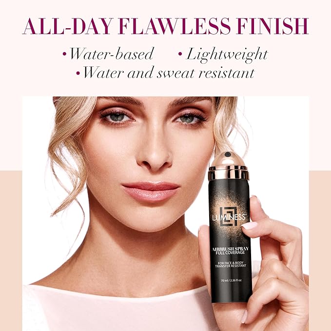 LUMINESS Spray Airbrush Foundation Makeup, Shade 010 - Lightweight, Full Coverage Foundation for Face, Neck & Body - Water-Based Concealer for Seamless Blending, Natural-Looking Finish, 2.36 fl oz