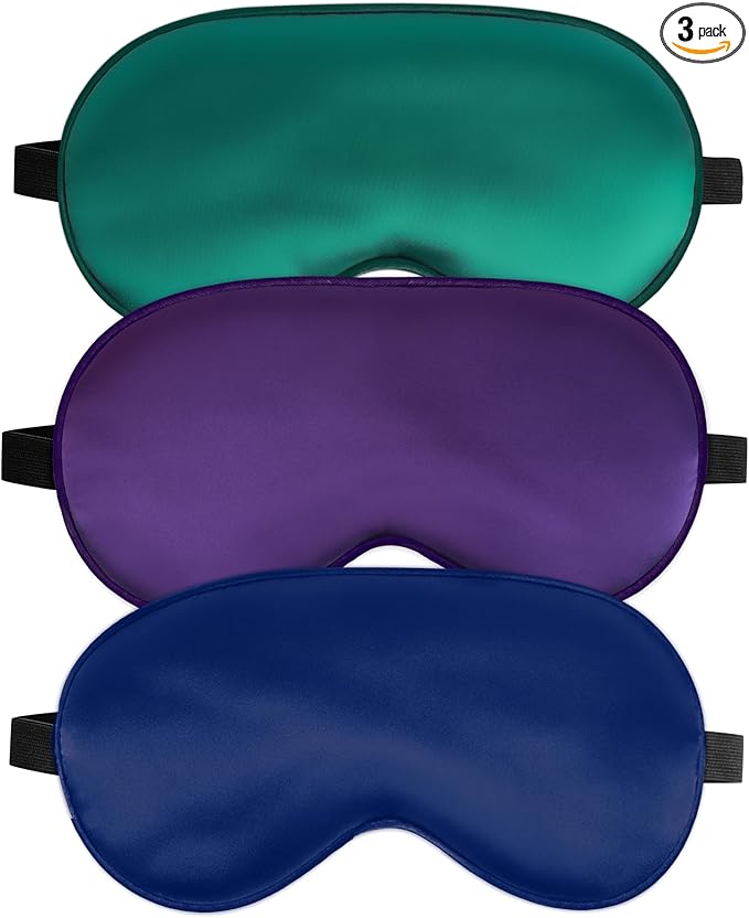 Sleep Mask, Silk Eye Mask for Sleeping with Adjustable Strap, Satin Blackout Sleeping Eye Mask for Men&Women, Comfortable Blindfold Eyeshade for Night Sleep (Blue,Green,Purple)