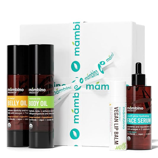 Mambino Organics Bun in the Oven Kit – All Natural Skincare Set for Pregnant Women – Anti-stretch mark, Body Moisturizer, Lip Balm Gift Pregnancy Gift Set for First time Moms