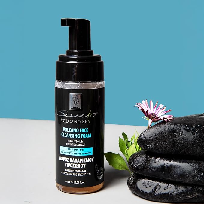 Volcano Face Foam Cleanser 150ml – Foaming Face Cleanser for Deep Cleansing & Hydrating with Olive Oil & Botanical Extracts – Face Wash Foam Removes Makeup, Dirt & Excess Oil