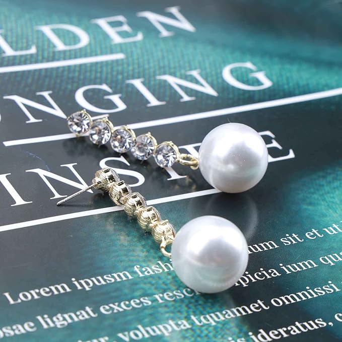 Vintage Pearl Drop Earring Gold Rhinestone Diamond Stud Earrings Cubic Crystal Earrings Wedding Pearl Earrings Jewelry for Women and Girls