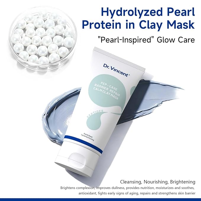 Clay Mask for Face, Pore Minimizing Mud Mask with Hydrolyzed Pearl Protein, Blue Clay Face Mask to Reduce Blackheads, Even Skin Tone, Balance Oil and Moisture, with brush for All Skin Types