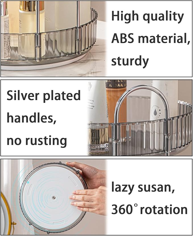 Rotating Makeup Organizer for Vanity, High-Capacity Skincare Clear Make Up Storage Perfume Organizers Cosmetic Dresser Organizer Countertop 360 Spinning (Gray, 3 Tier)