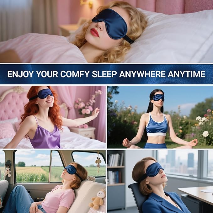 Sleep Mask 100% Pure Mulberry Silk Eye Masks with Adjustable Strap for Sleeping Mulberry Silk Eye Sleep Shade Cover Block Light Reduces Puffy Eyes Traveling Gifts