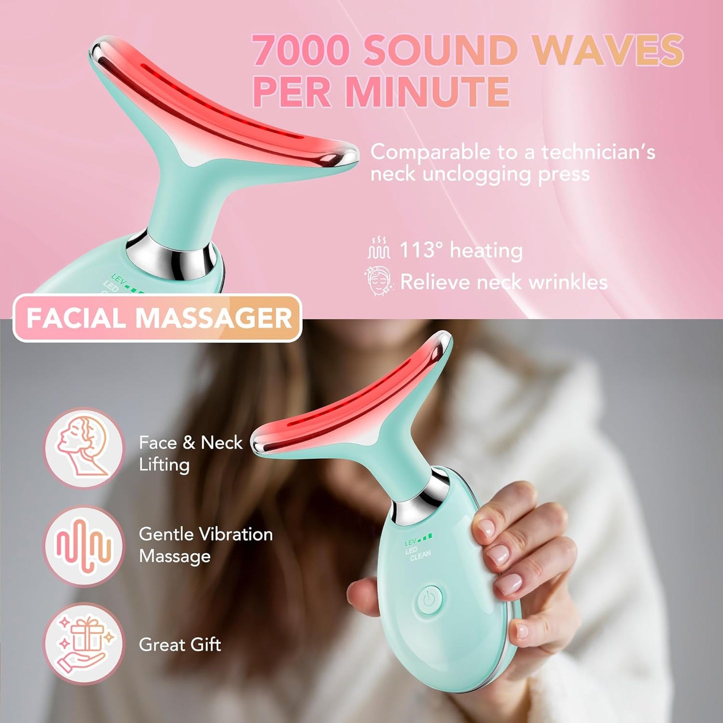 Red-Light-Therapy-for-Face, Facial Massager Wand with 7 Color - Birthday, Christmas, Mothers Day, Valentines Day, Self Care Gifts for Her Women Mom Best Friend Wife Teacher (Emerald Green)