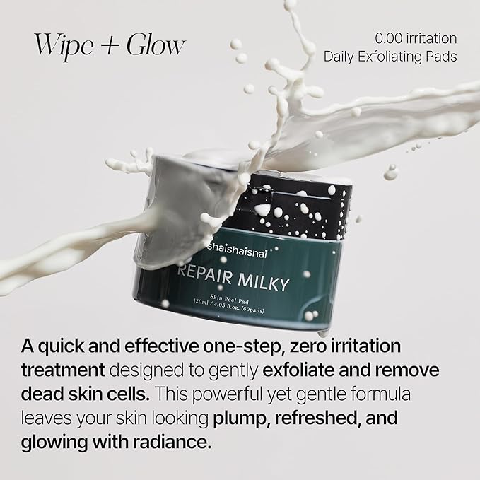 REPAIR MILKY Skin Peel Toner Pads, Gentle Exfoliating Toner Pads with PHA 2% & Vegan Formula, Rice Toner, Prequel Skincare, Korean Skincare, 60 pads