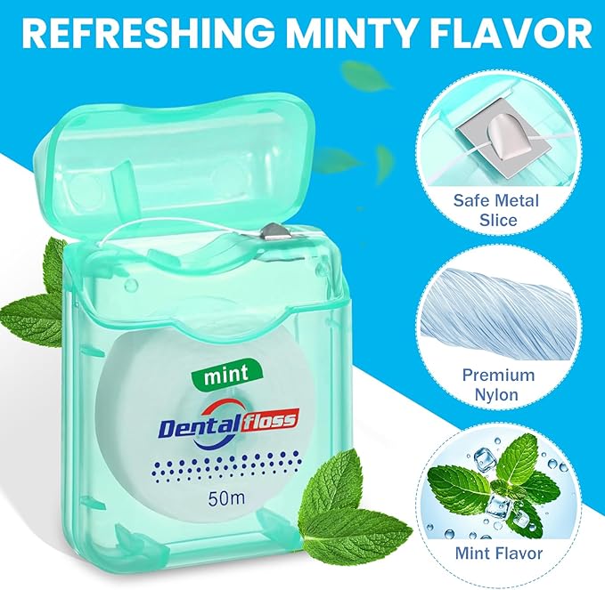 Geiserailie 72 Pack Dental Floss Bulk Mint Flavored 50m Each Travel Dental Floss Waxed Oral Care for Teeth and Gum Protection(Mint Green)