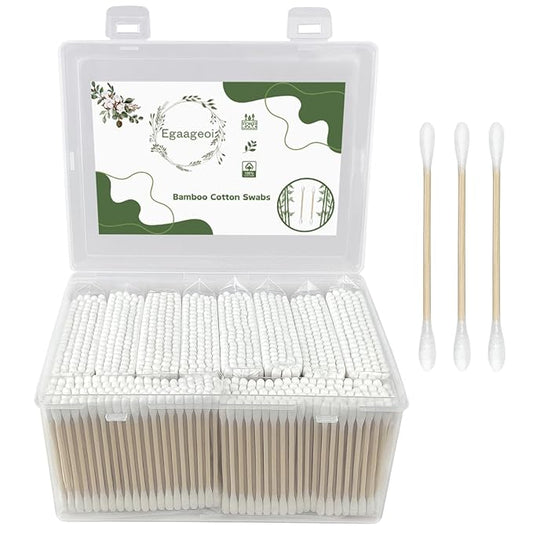 1000 Count Bamboo Cotton Swabs – Double-Tipped, Biodegradable and Organic Cotton Buds | Eco-Friendly Natural Sticks for Ear Cleaning, Makeup, Pet Care and Ointment Application