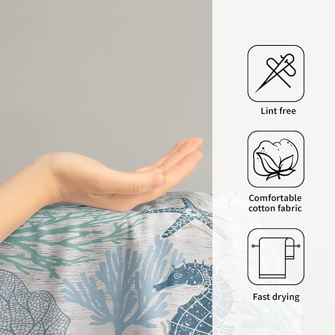 Giwawa Blue Coral Hand Towels Set of 2 Sea Horse Decorative Bathroom Towels Super Soft Absorbent Towels for Yoga Gym Spa Kitchen 28x14 Inch