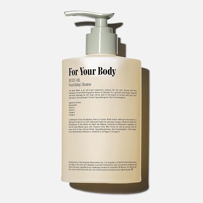 Nécessaire Eucalyptus Body Wash with Pump | Multi-Oil Nourishing Cleanse For Women + Men | Gel Cleanser | Dermatologist-Tested. Hypoallergenic | No SLS/SLES (500 ml / 16.9 fl. oz.)