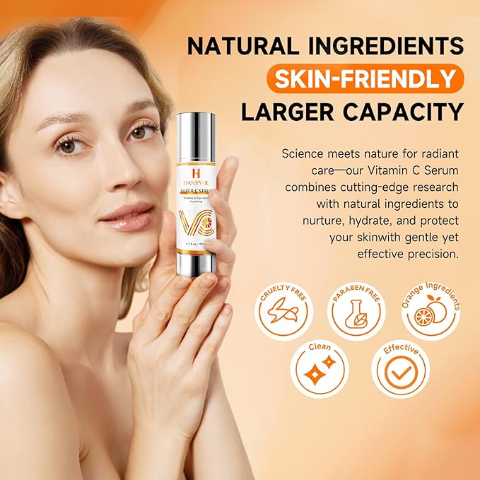 HANYWIL 20% Super Vitamin C Serum, Dark Spot Remover for Face, Hyaluronic Acid Total Package Serum, Targets Age Spots, Hydrates and Wrinkle Reduction 1.7fl oz