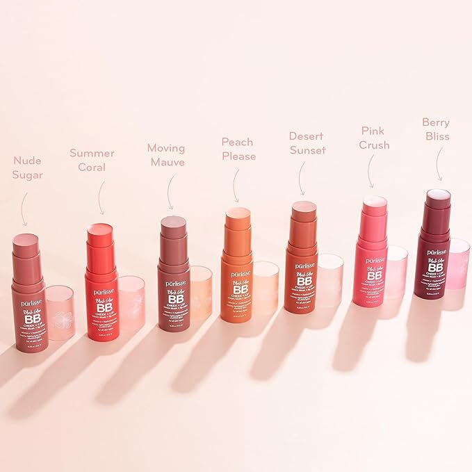 pürlisse Blush Glow Lip and Cheek Tint - Blush Stick for Cheeks and Lips with Vitamin E & Hyaluronic Acid - Hydrating & Buildable 2-in-1 Cream Blush Stick - Berry Bliss ( .28 oz)