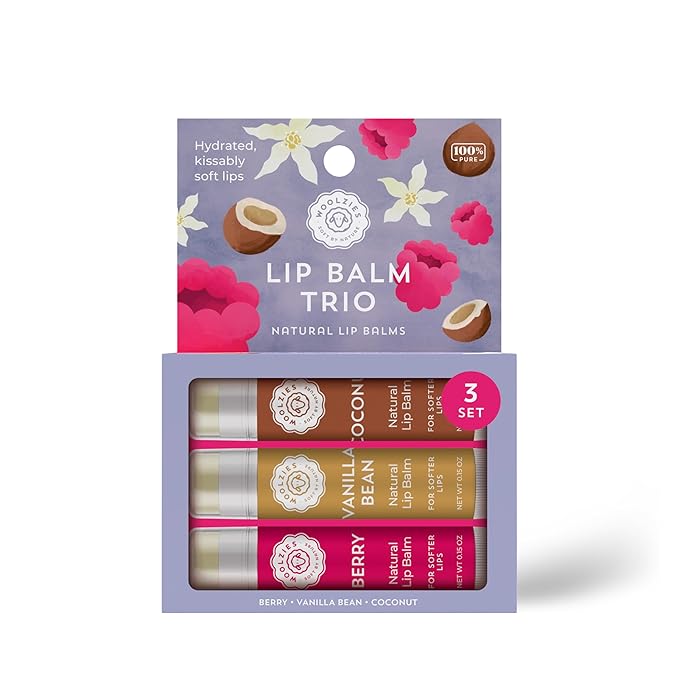 Lip Balm Set: All-Natural Shea Butter, Beeswax, Coconut Oil, Vitamin E Infused Lip Moisturizer Care (3 Pack, Trio)
