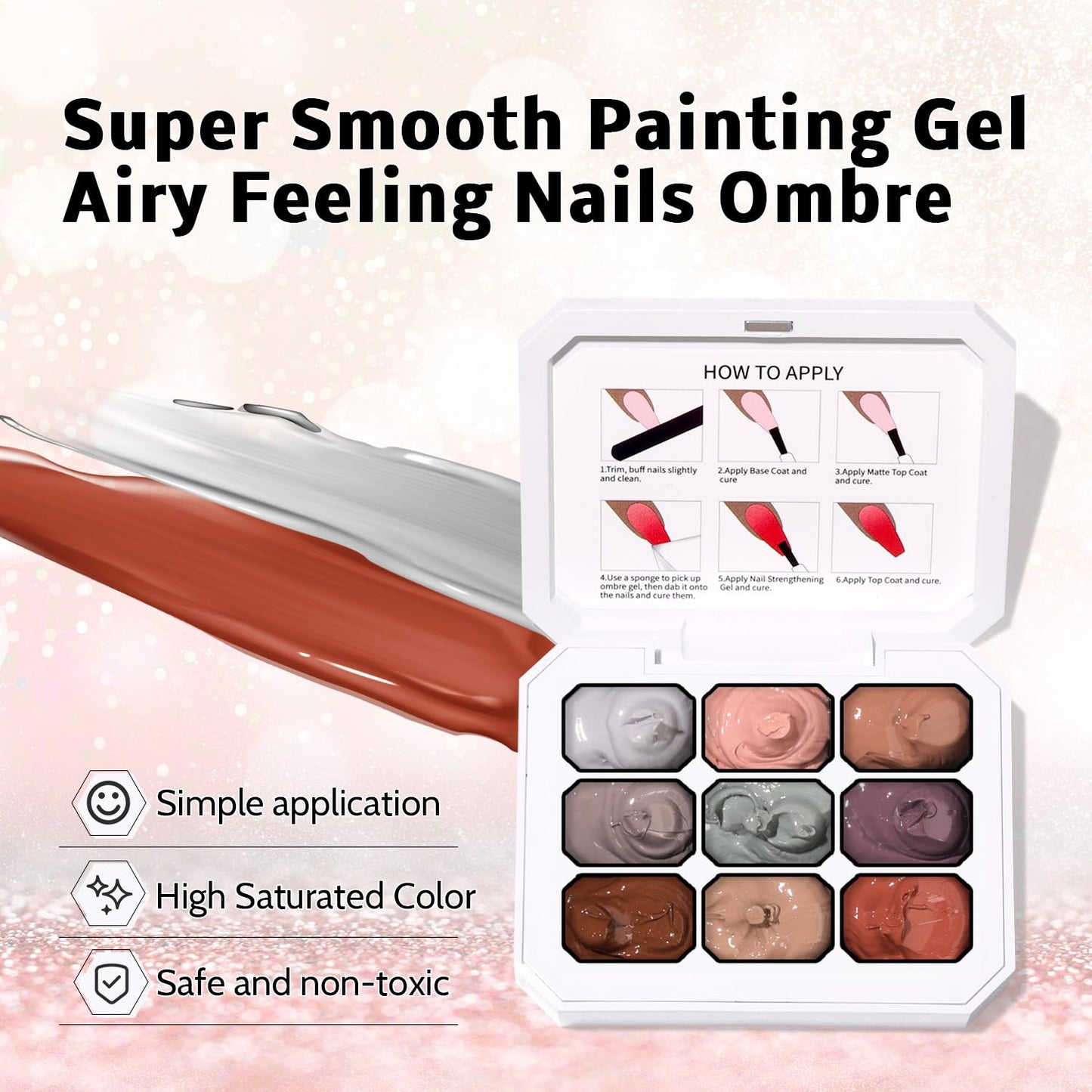 Sponge Pat Paint Nail Gel, 9 Colors Ombre Nails Gradient Gel Nail Blush Blooming Aura Nails Drawing Stripper Floral Painting Nail Art, No Wipe, UV/LED Curing (9 Colors G)