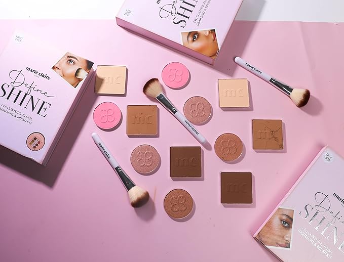 Marie Claire Face Palette - Makeup Kit Sculpts, Defines, and Achieves Perfect Contour Look - Face Makeup Shimmery and Matte Finishes - 7 pc