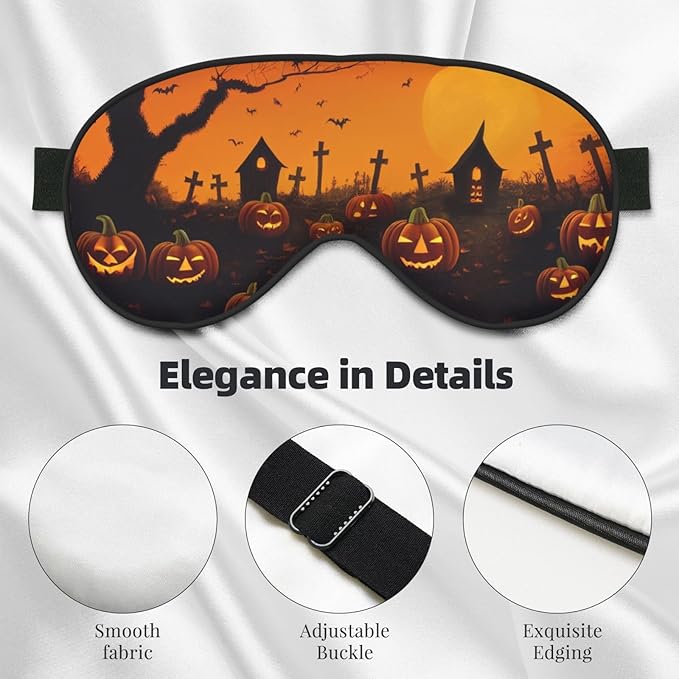 Sleep Mask Halloween Pumpkins Graveyard Spooky Night Comfortable Eye Mask with Adjustable Strap Soft Eye Cover Blindfold for Travel Yoga Nap Shift Work