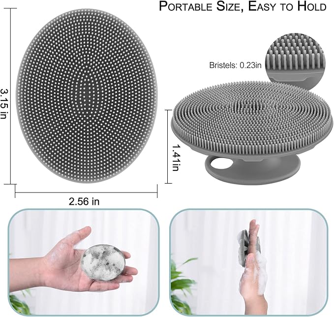 INNERNEED Silicone Face Exfoliating Brush Manual Handheld Facial Cleansing Scrubber Blackhead Remover, Food-Grade Soft Bristle (Dark Blue+Gray)