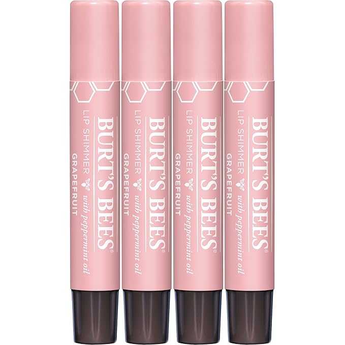 Burt's Bees Shimmer Lip Tint Set, Tinted Lip Balm Stick, Moisturizing for All Day Hydration with Natural Origin Glowy Pigmented Finish & Buildable Color, Grapefruit (4-Pack)