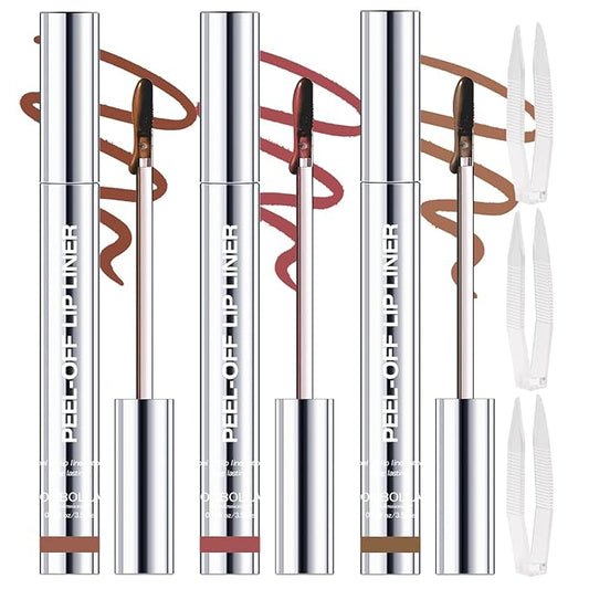 3 Colors Peel Off Lip Liner Stain with Tweezer, Long Lasting Waterproof Lip Tint Stains Makeup Set with Matte Finish for Women, Natural Look, Easy to Use, for All Skin Types (#234, M)